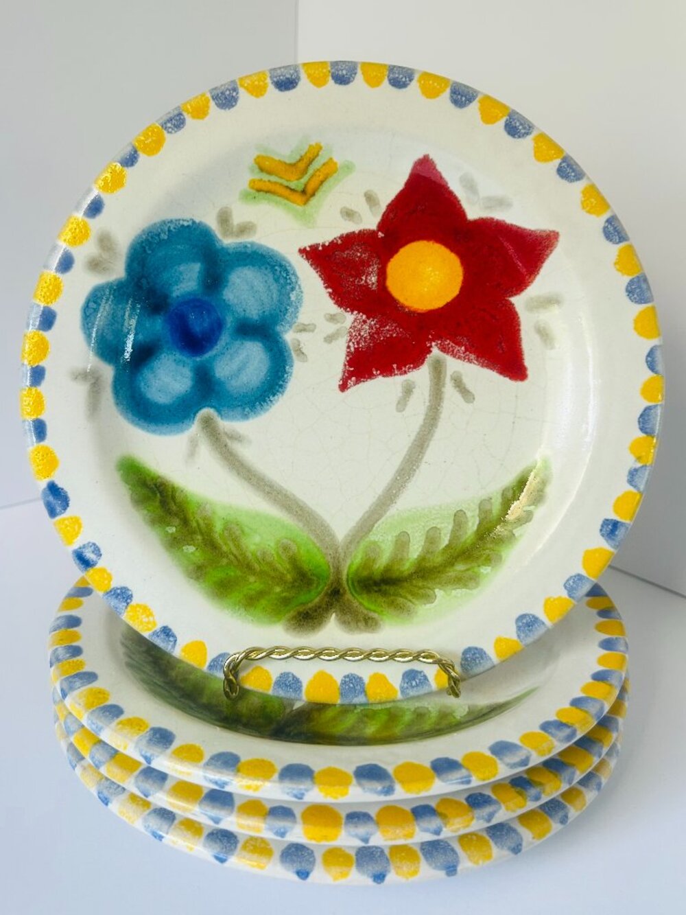 VTG 10" DESIMONE Italy Hand Painted Flower Dinner Plates (4) Signed